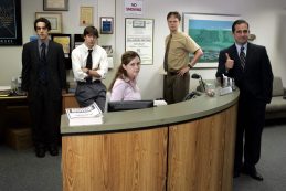 Rainn Wilson , Jenna Fischer , Steve Carell , John Krasinski And B. J. Novak In The Office (2005).