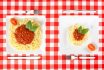 Contrasting,large,and,tiny,food,portions,of,spaghetti