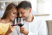 Couple,in,love,drinking,wine,in,restaurant.,portrait,of,beautiful