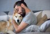 Hipster,man,snuggling,and,hugging,his,dog,,close,friendship,loving
