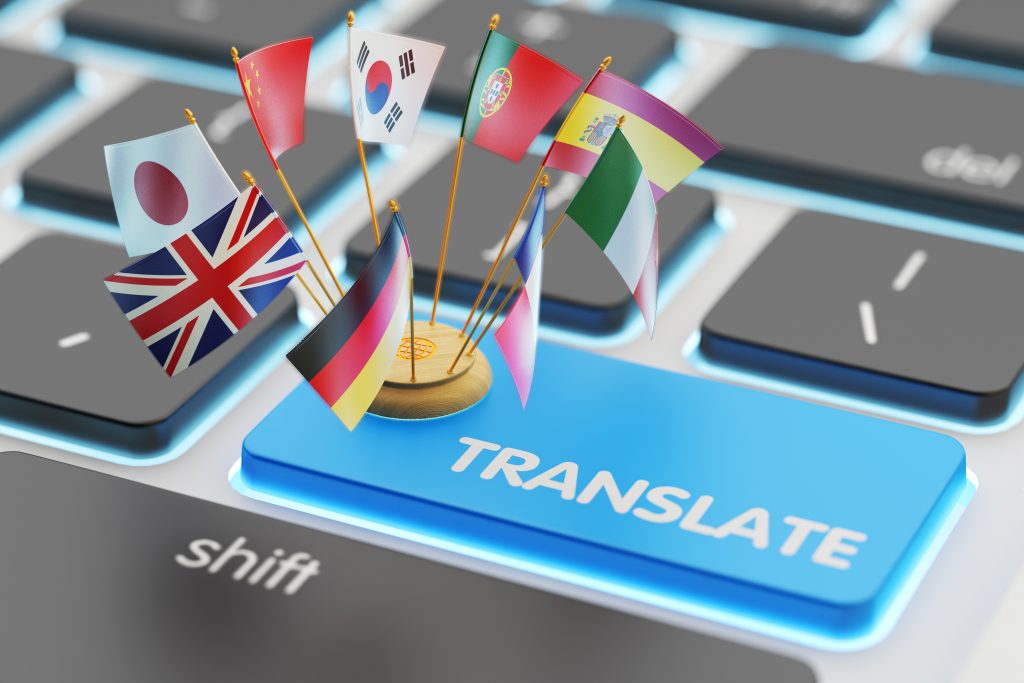 Foreign,languages,translation,concept,,online,translator,,macro,view,of,computer