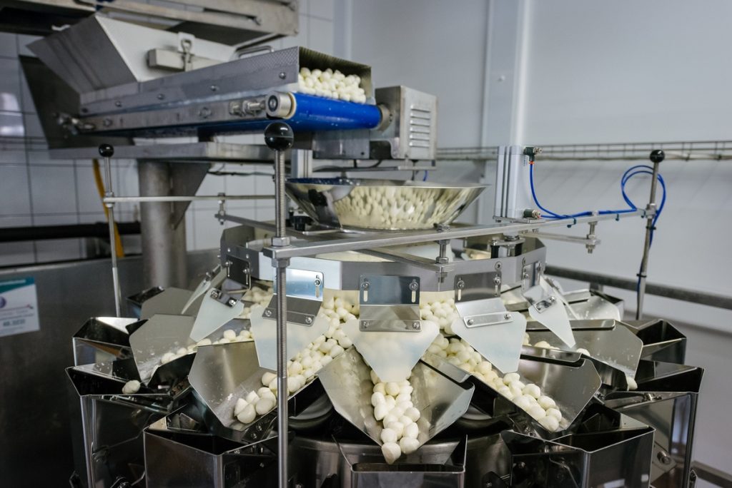 A szarvasi gyárban a mozzarellakészítés folyamatának vége felé / Kép forrása: Borsmenta