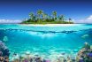 Tropical,island,and,coral,reef, ,split,view,with,waterline