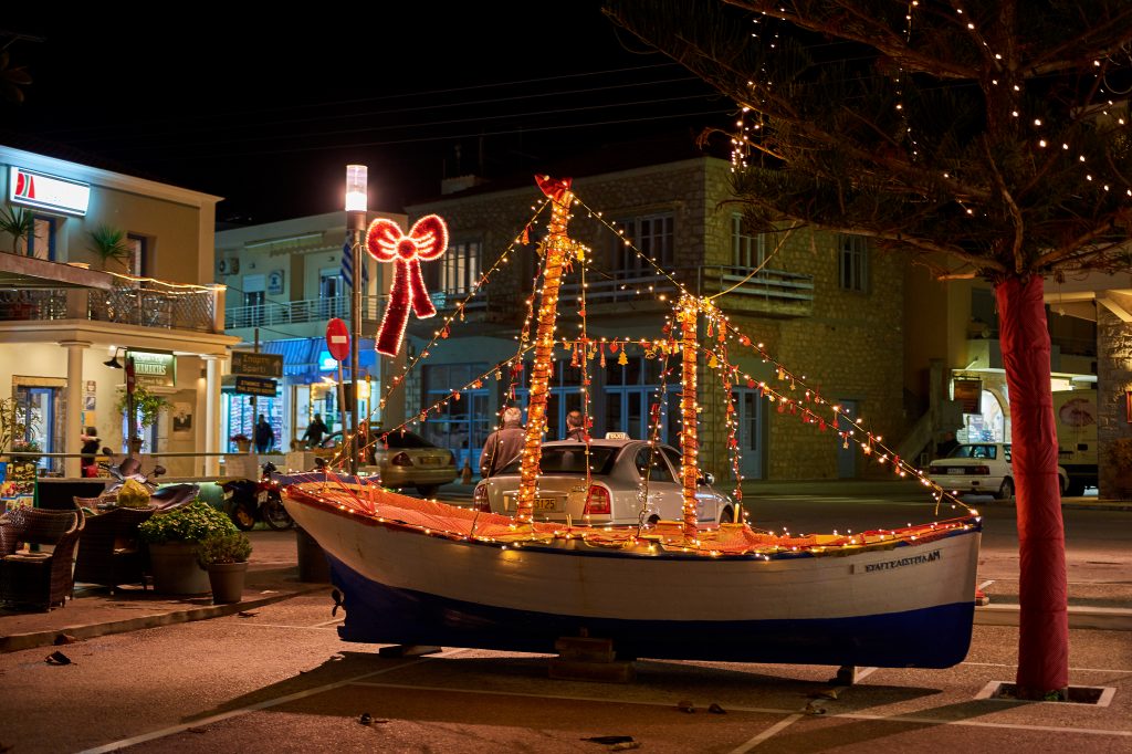 Monemvasia,laconia,,greece, ,december,2018:,wooden,christmas,ship,decorated