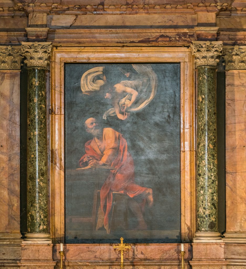 Caravaggio, "the Inspiration Of Saint Matthew", In The Church Of Saint Louis Of The French In Rome, Italy.