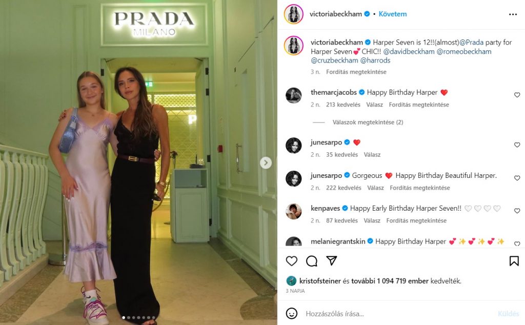 Victoria Beckhamék lánya, Harper 12 éves lett, ám szettjét sok hozzászóló kritizálta / Kép forrása: Instagram