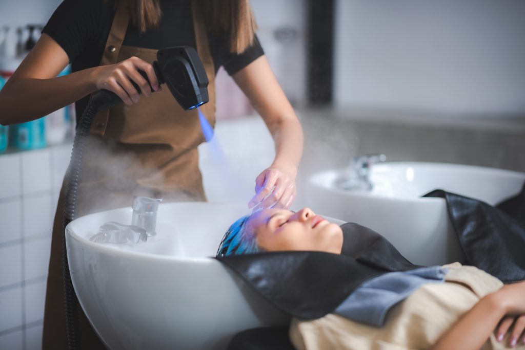 Client Woman Clean Washing A Hair In Salon, Professional Hairdresser Washing Haircut Customer Hair