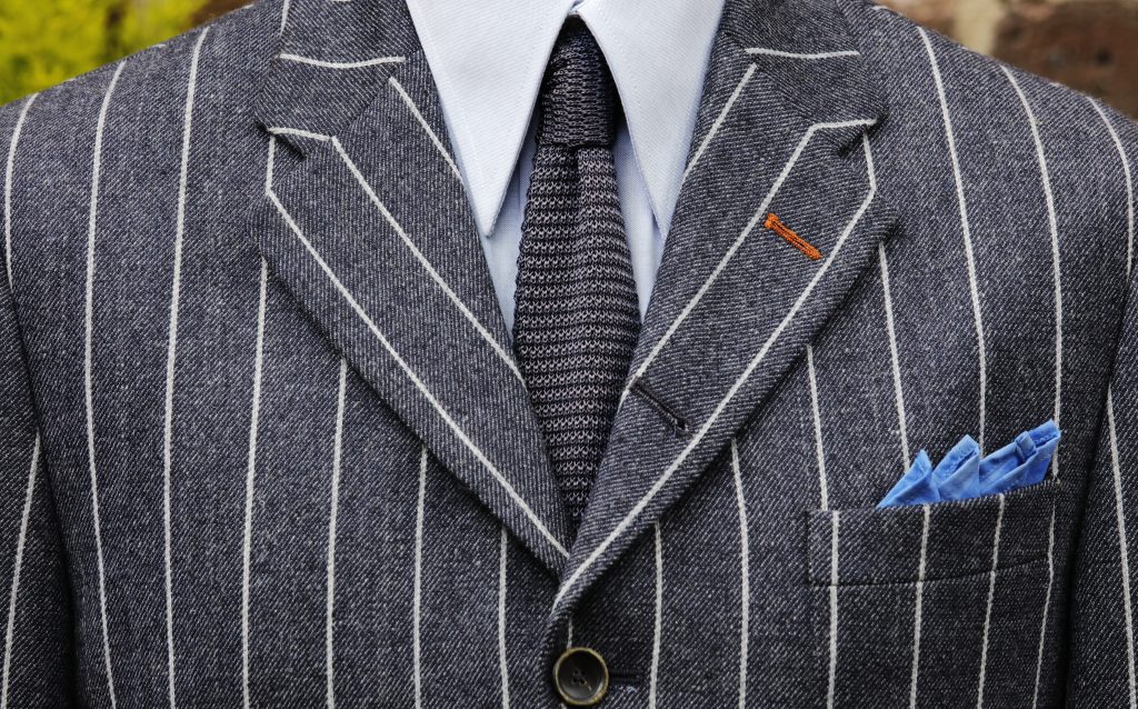 Gray Mens Suit, Collar And Tie Closeup.
