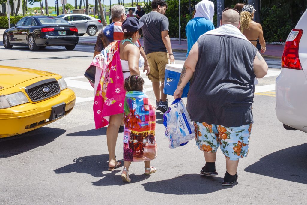 Overweight Family Crossing Street, Ocean Drive.