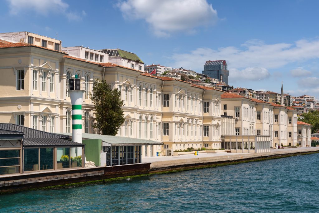 View From Bosphorus Of Mimar Sinan Fine Art University, Located Beside Galata Port, Karakoy District, Istanbul, Turkey