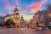 Madrid City Skyline Gran Via Street Twilight , Spain