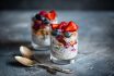 Healthy Dessert With Chia Seeds, Blueberries, Strawberries, Raspberries And Granola. Horizontal.