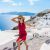 Travel Tourist Happy Woman Running Stairs Santorini