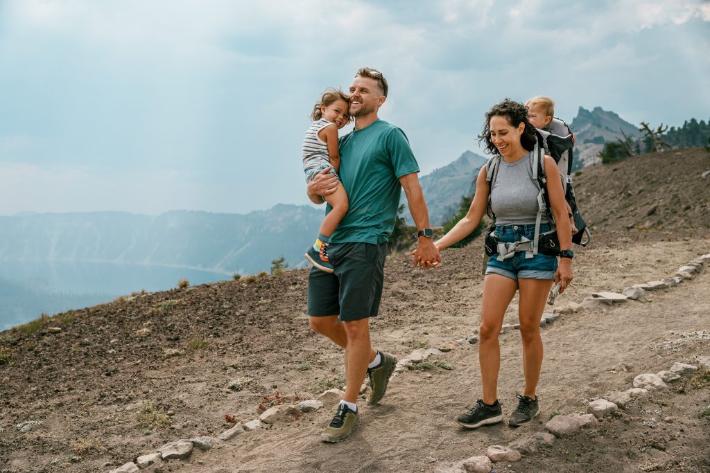 Family Hiking In The Mountains