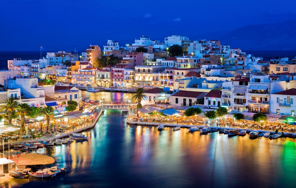 Agios Nikolaos At Night. Crete, Greece