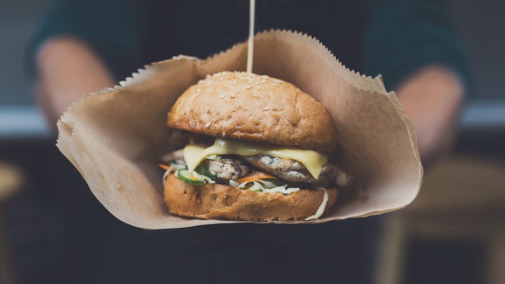 Street Fast Food Festival, Hamburger With Bbq Grilled Steak