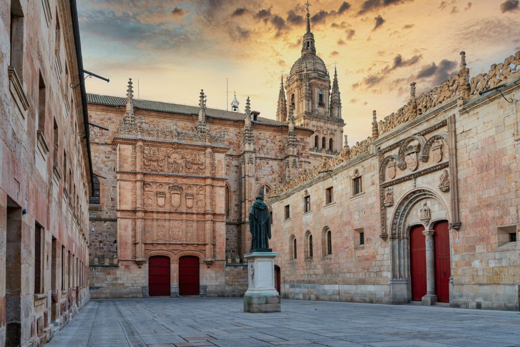 View Of The Main Facade Of The University Of Salamanca In Spain, Where Is The Frog On The Facade.