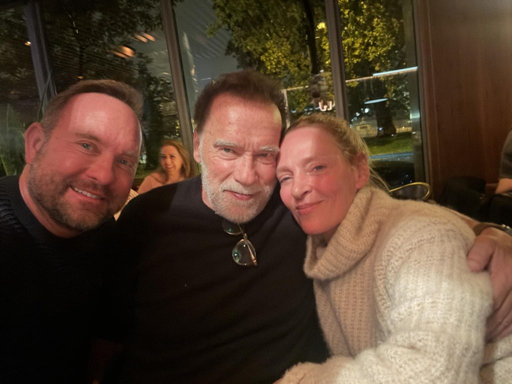 Uma Thurman, Arnold Schwarzenegger és Szedlacskó Ádám, fotó: Szedlacskó Ádám