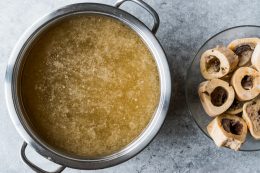 Bone Broth Bouillon In Metal Pan.