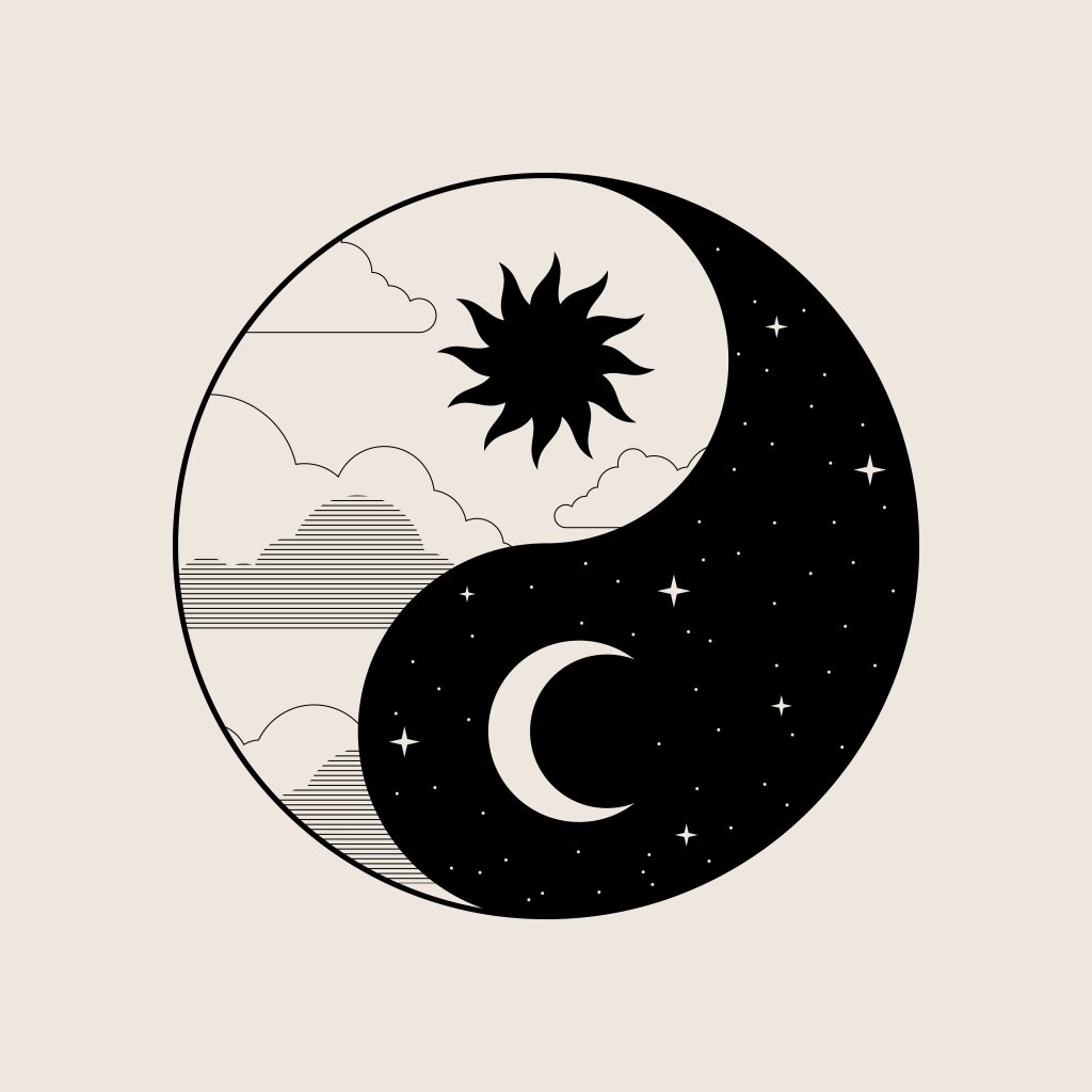 Day And Night Icon. Abstract Simple Circle Design Elements With Sun And Moon