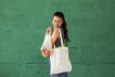 Woman Shopping Fruits And Vegetables With Reusable Cotton Eco Produce Bag. Zero Waste Lifestyle Concept