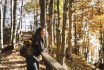 Hiker Young Woman Looking The Autumn Forest