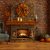 Chalet With Halloween Decoration. Living Room Interior With Pumpkins, Armchair And Fireplace