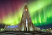 Aurora Borealis Above Hallgrimskirkja Church In Central Of Reykjavik City, Iceland