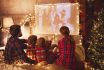 Family Mother Father And Children Watching Projector, Film, Movi