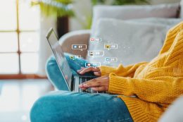 African American Teenage Woman Using A Smartphone ,laptop With Icon Communication Network Social Media Network Pop Notification Concept.