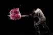 Batsman Hitting Exploding Powder Ball, Side View, Studio Shot