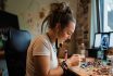 Female Small Business Owner, Making An Hadmade Custom Jewlery In Her Home Workshop