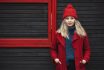 Portrait Of Abeautiful Woman Wearing Red Jacket In Winter