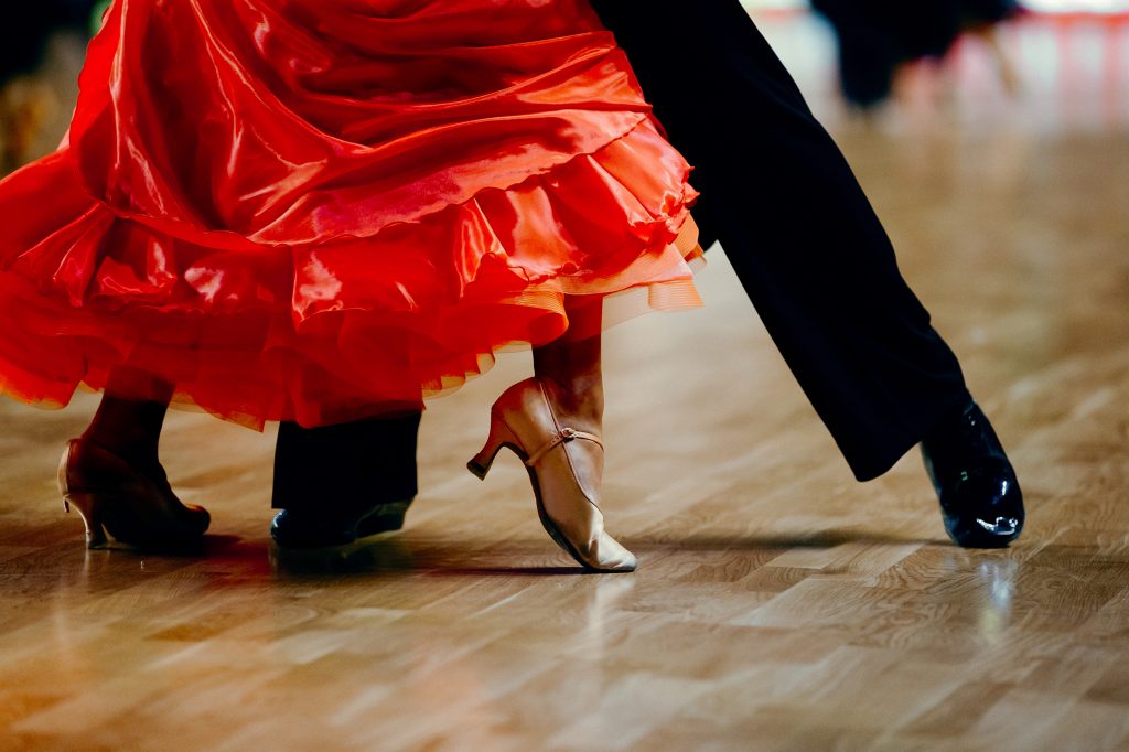 Dance Sports Couple Red Dress Black Suit Tail