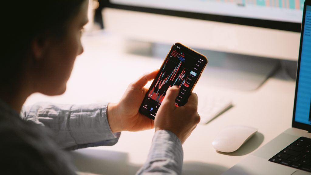 Stock Trader Woman Working At Home.