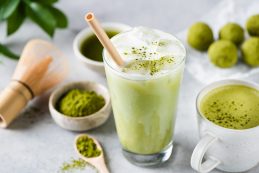 Delicious Vegan Matcha Ice Latte In Glass