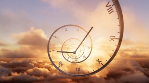 Time Is Flying By Spiral Clock And Cloudscape Physics, Infinity, History, Progress