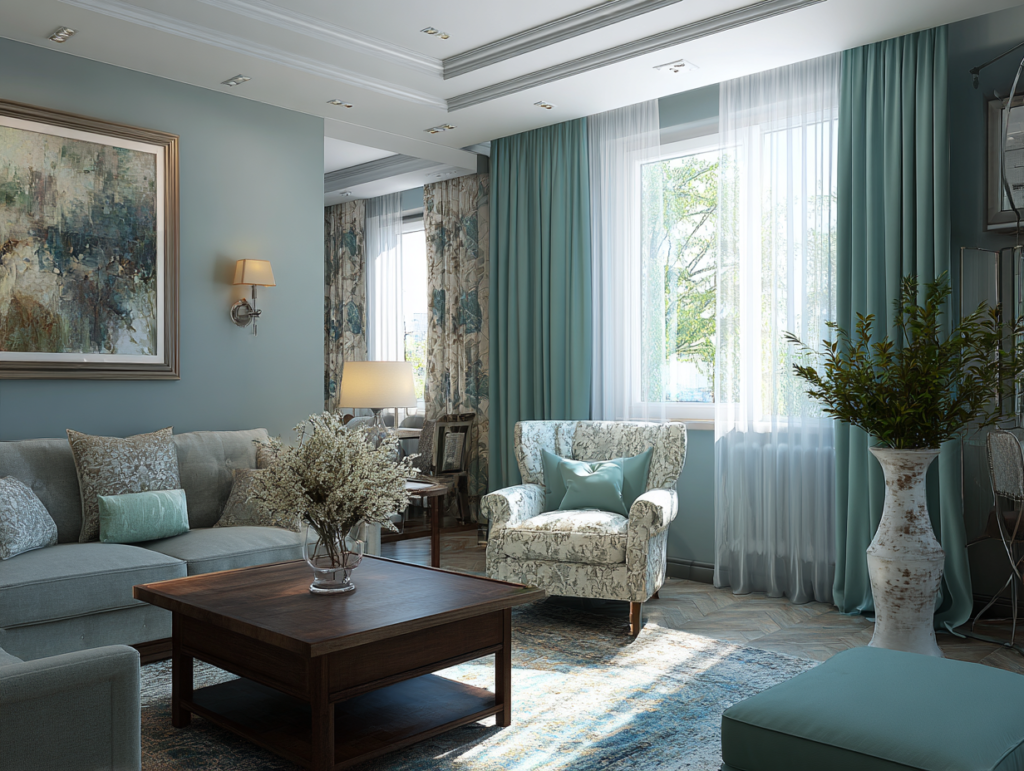 Zöldes szürke lakberendezés