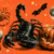 kollázs skorpióról, halloween tökről, denevérről